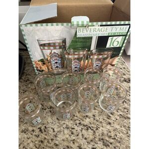 Vintage Beverage Thyme birdhouse glass set of 16